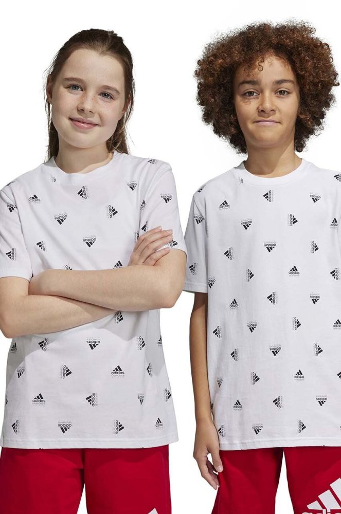Дитяча бавовняна футболка adidas U BLUV TEE колір білий візерунок
