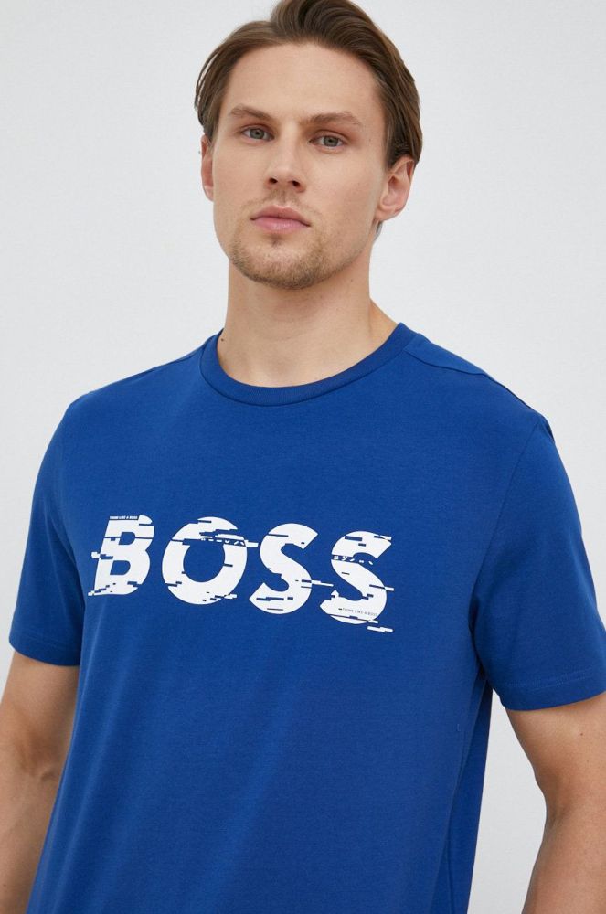 Футболка BOSS BOSS GREEN чоловіча колір фіолетовий з принтом
