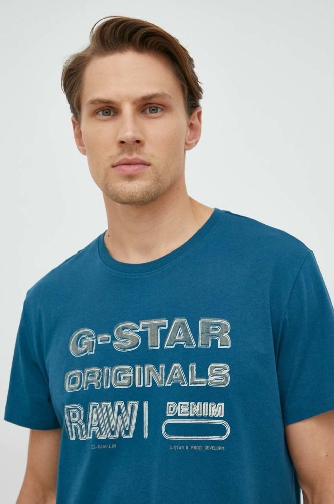 Бавовняна футболка G-Star Raw колір зелений з принтом (2809964)