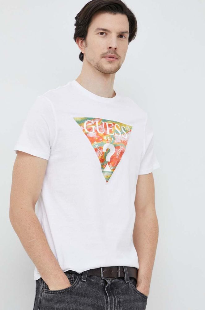 Бавовняна футболка Guess колір білий з аплікацією (3104789)