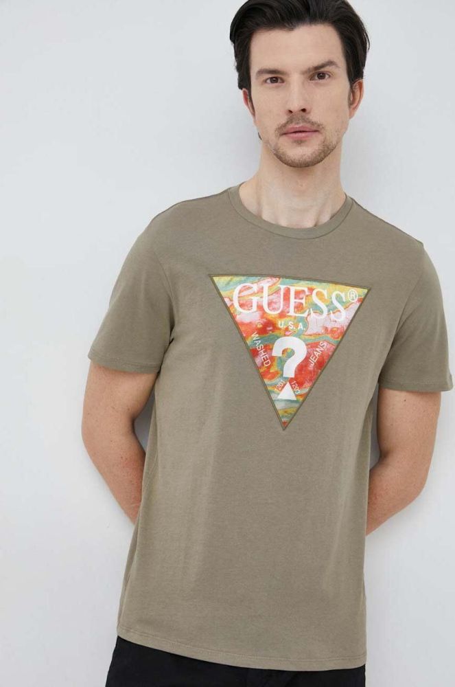 Бавовняна футболка Guess колір зелений з аплікацією (3104794)