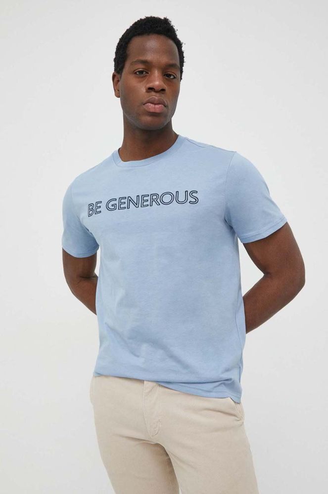 Бавовняна футболка United Colors of Benetton з аплікацією колір блакитний