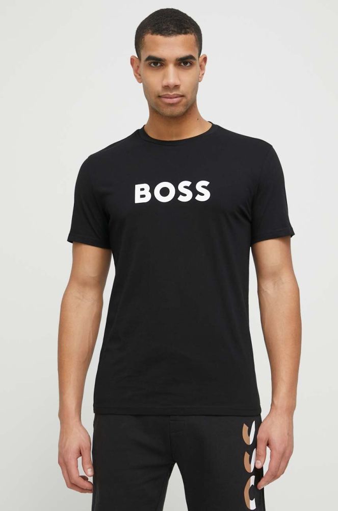 Пляжна футболка BOSS колір чорний візерунок