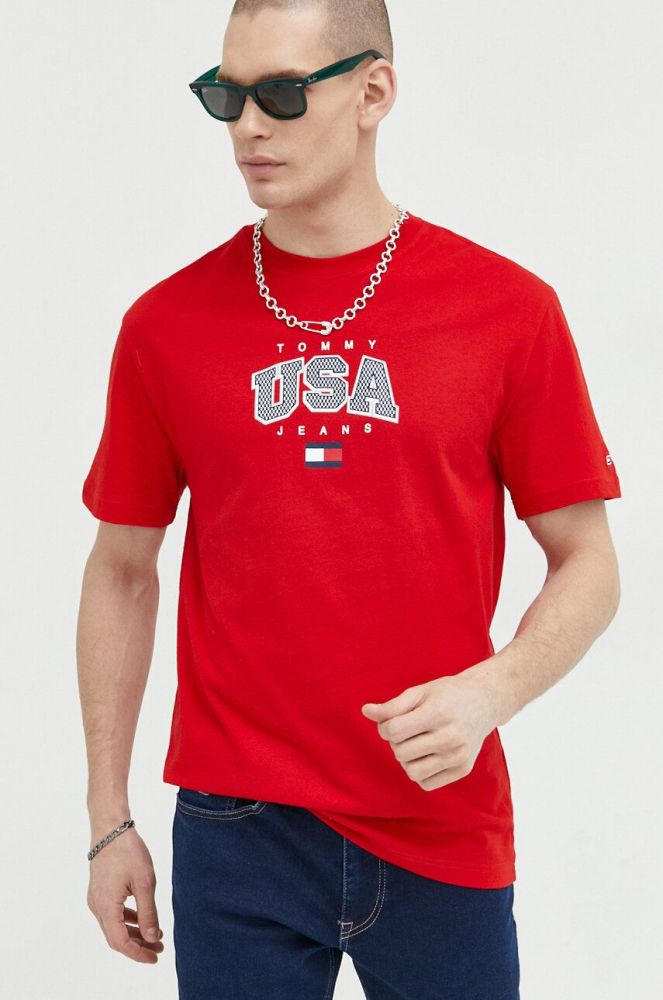 Бавовняна футболка Tommy Jeans колір червоний з принтом (2997752)