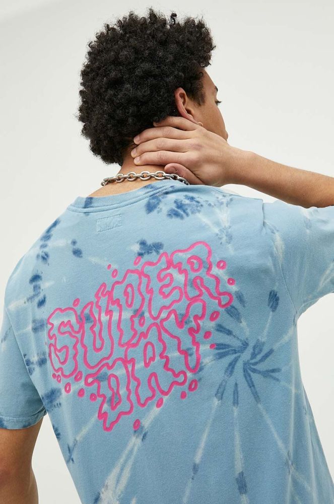 Бавовняна футболка Superdry візерунок колір блакитний (3186346)