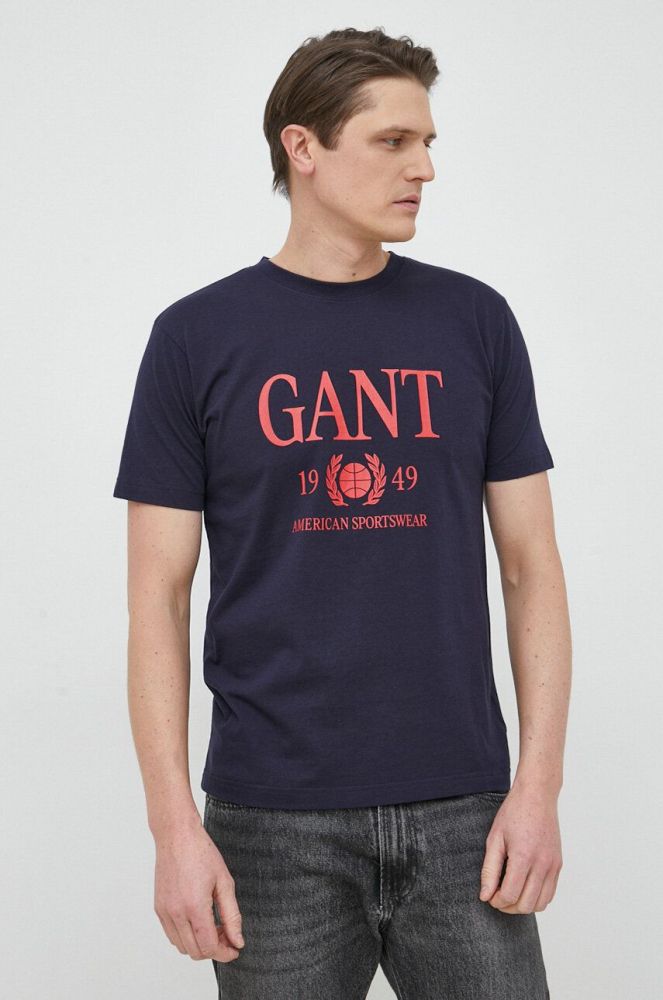 Бавовняна футболка Gant колір синій візерунок (3032449)