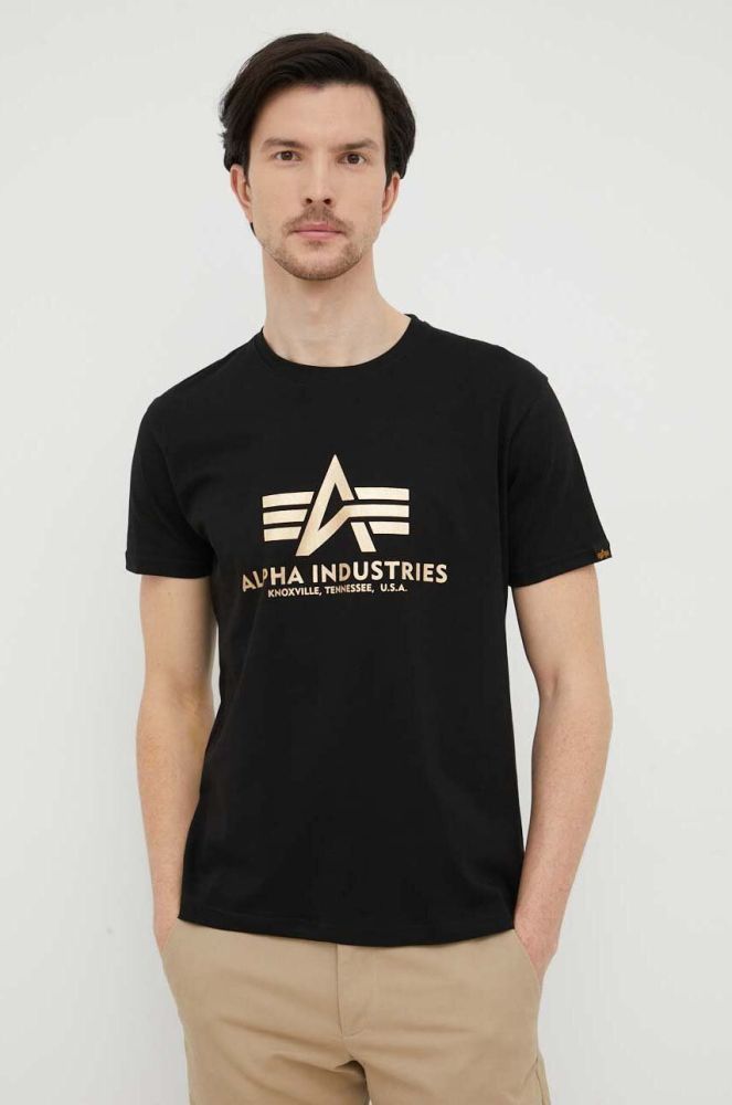 Бавовняна футболка Alpha Industries колір чорний з принтом 100501FP.583-BlackGold