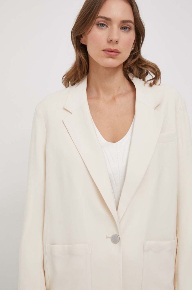 Піджак Dkny колір бежевий однобортний однотонна