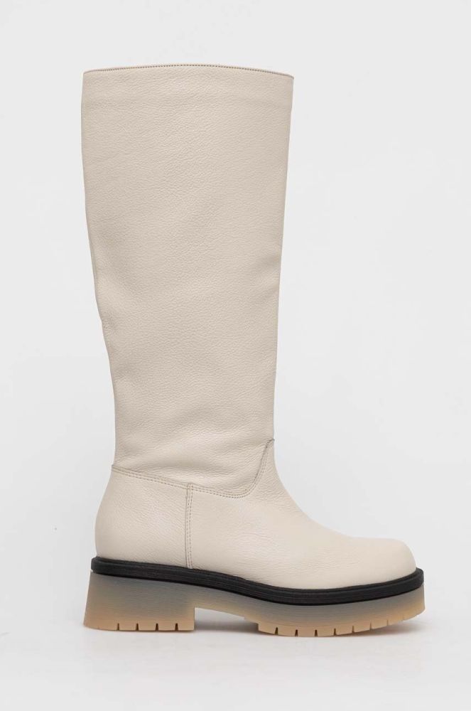 Шкіряні чоботи Charles Footwear Dora жіночі колір бежевий на плоскому ходу Dora.Knee.High.B.L.B